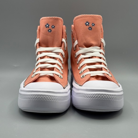 Converse Women's 9.5 Sneakers Platform Peach Embroidered Flowers A14266C - Picture 6 of 12